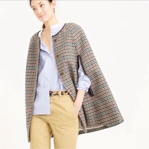 J. Crew Houndstooth Cape Coat in Saddle Seagrass Multi Size M/L